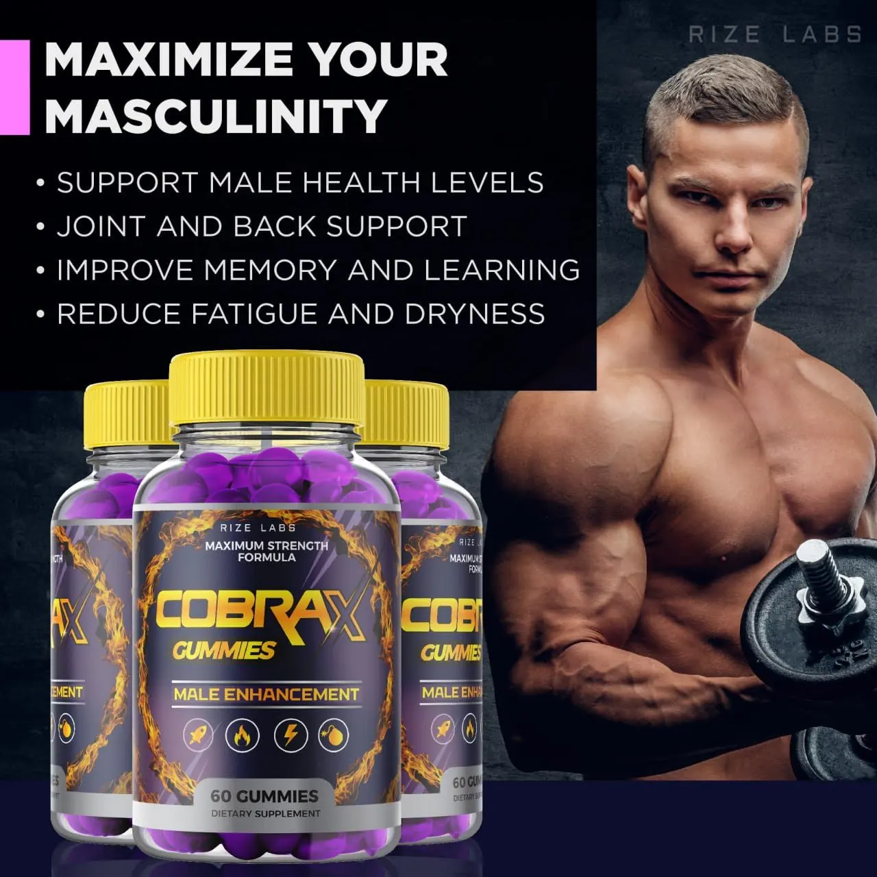 CobraX Male gummies compared with other brands: advanced formula, 60 gummies, made in the USA, vegan and GMP