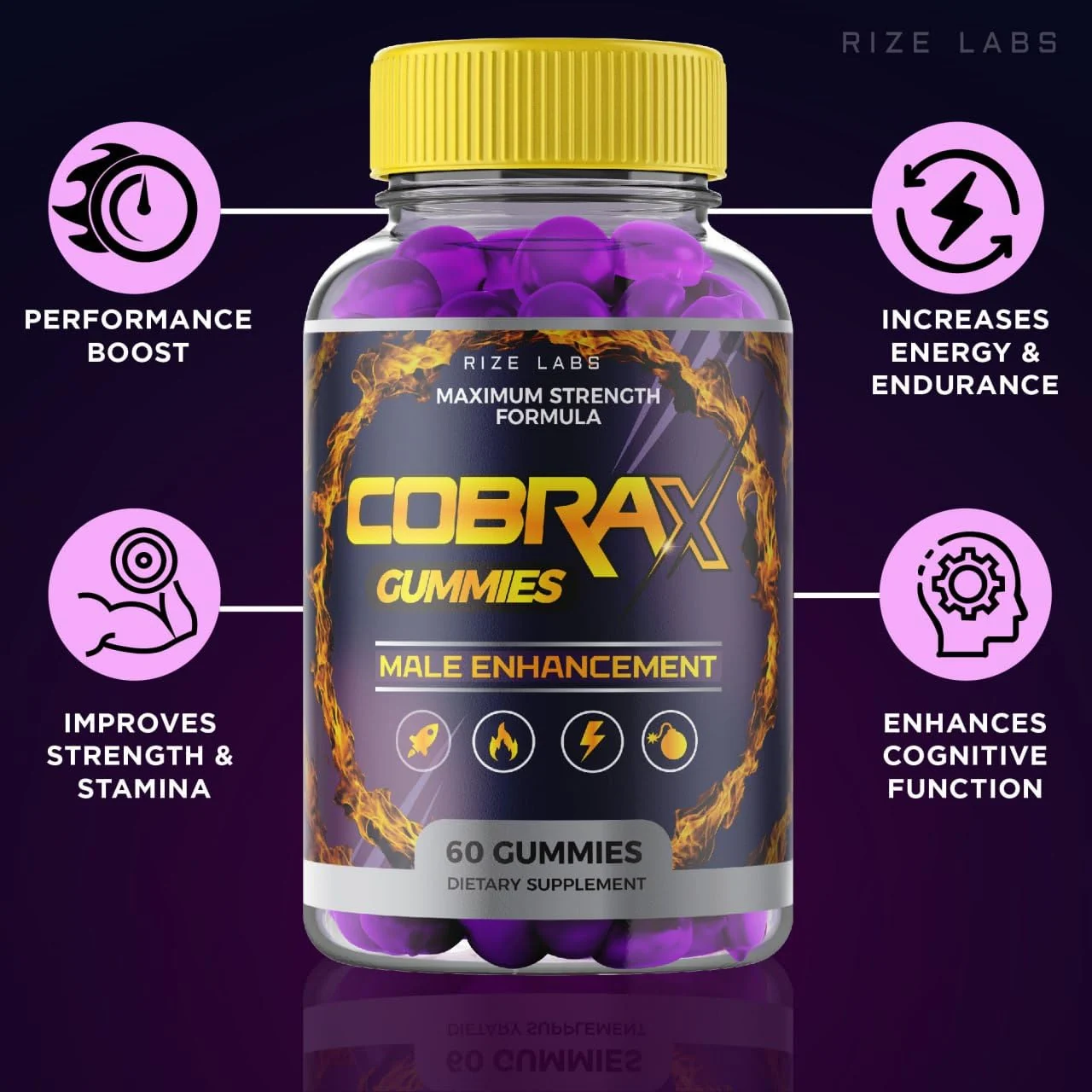 CobraX Male gummies: performance boost, increased energy and endurance, strength and stamina, cognitive support