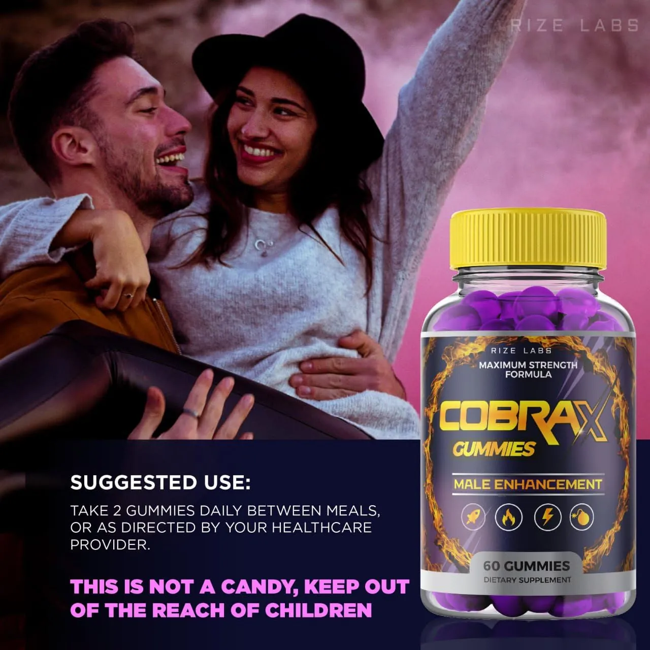 How to use CobraX Male: take two gummies daily between meals, or as directed by your healthcare provider